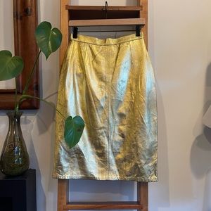 Vintage Julian K. SZ 10 Gold Metallic Real Leather Pencil Skirt!